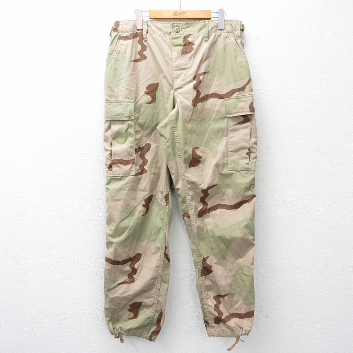 W34★古着 ミリタリー カーゴ パンツ メンズ リップストップ デザートカモ ベージュ 迷彩 26feb28