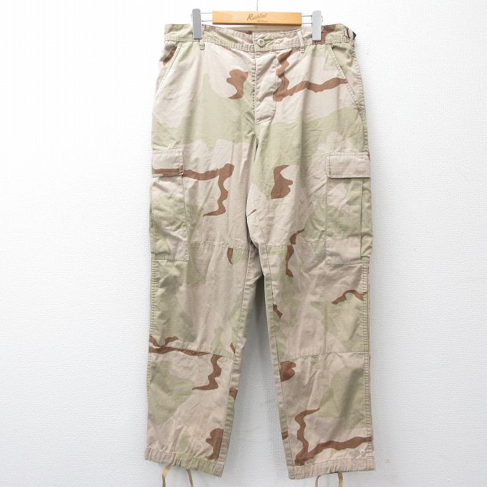 W34★古着 ミリタリー カーゴ パンツ メンズ リップストップ デザートカモ USA製 ベージュ 迷彩 26feb28