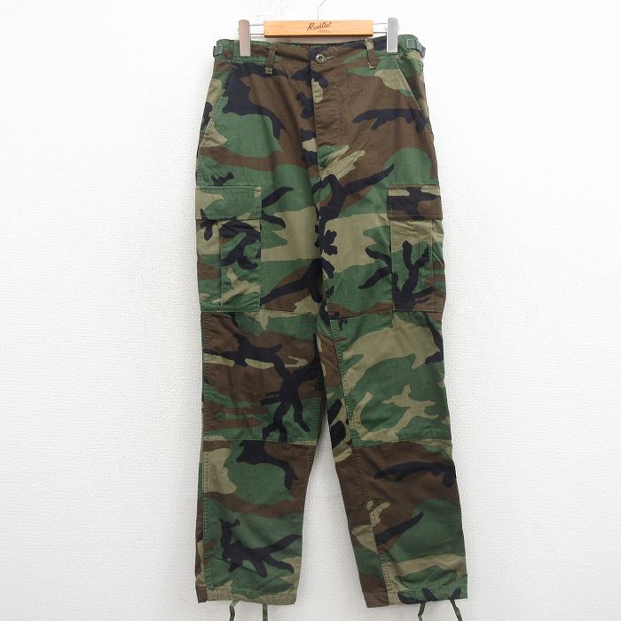 W30★古着 ミリタリー カーゴ パンツ メンズ 90年代 90s コンバット ウッドランドカモ USA製 緑他 迷彩 26apr09