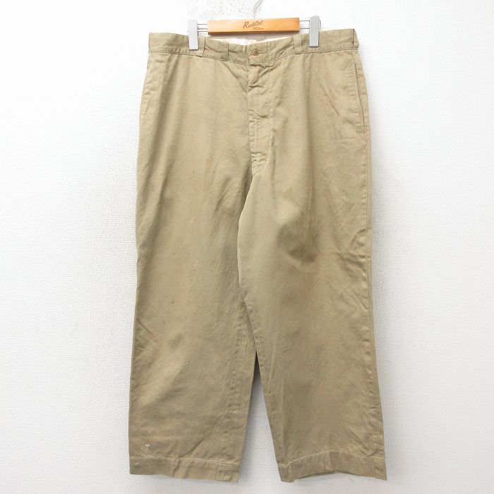 W38★古着 ビンテージ ミリタリー チノ パンツ チノパン メンズ 60年代 60s コットン USA製 ベージュ【spe】 26apr24