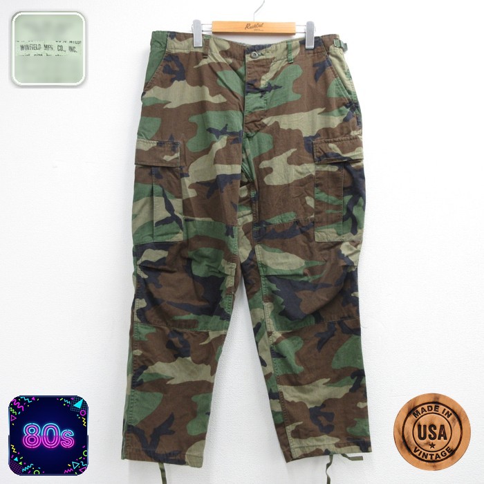 ミリタリー 80s コンバットパンツ US ARMY ウッドランドカモ カーキ 実寸W36 | 古着