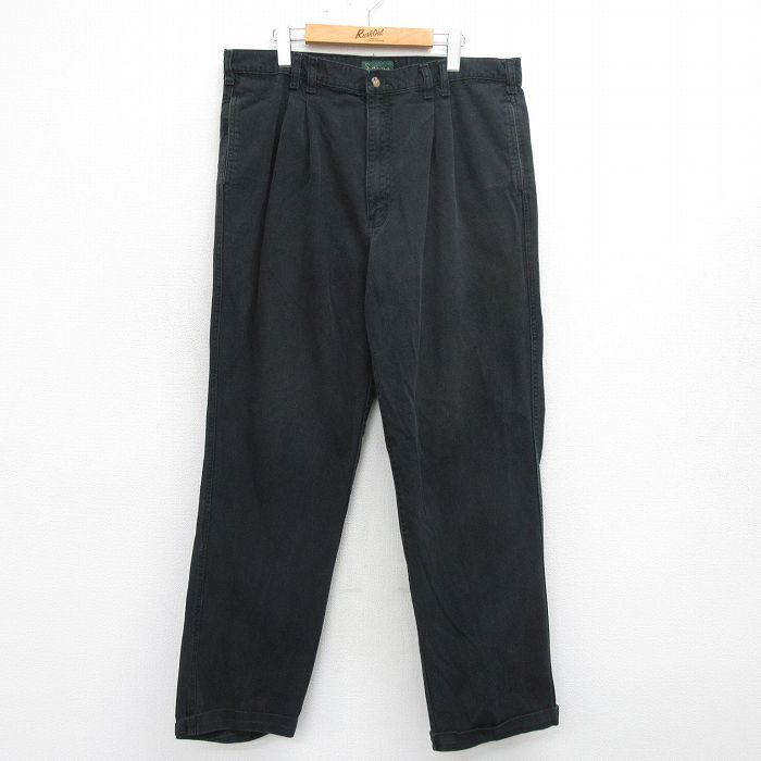 W38★古着 パンツ メンズ コットン 黒 ブラック 24may16 中古 ボトムス ロング
