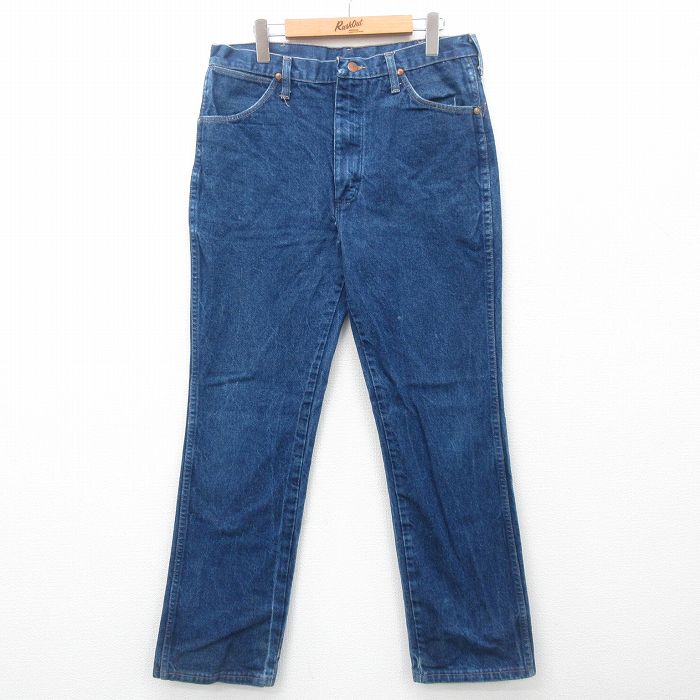 W35★古着 ラングラー Wrangler ジーンズ メンズ 90年代 90s コットン USA製 紺 ネイビー デニム 24may22 中古 ボトムス ジーパン Gパン ロング パンツ
