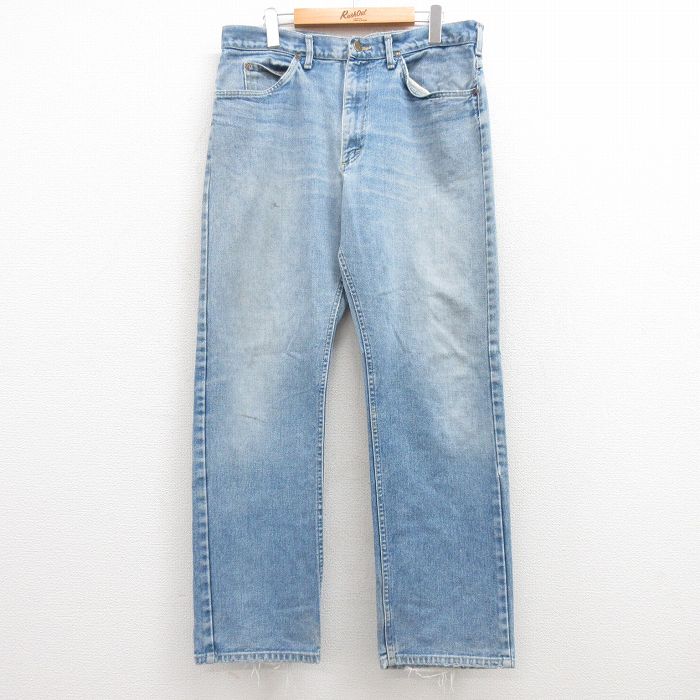 W36★古着 リー Lee ジーンズ メンズ 90年代 90s ヒゲ コットン USA製 紺 ネイビー デニム 24may25 中古 ボトムス ジーパン Gパン ロング パンツ
