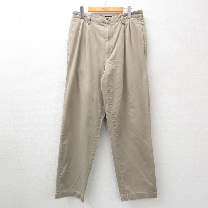 【50%OFF】W33★古着 トミーヒルフィガー TOMMY HILFIGER ブランド チノ パンツ チノパン メンズ 90年代 90s ワンポイントロゴ コットン ベージュ カーキ 24sep19 中古 ボトムス ロング