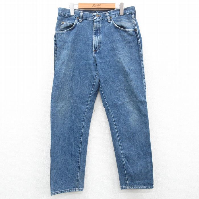 W34★古着 ラングラー Wrangler ジーンズ メンズ 90年代 90s コットン USA製 紺 ネイビー デニム 24sep26 中古 ボトムス ジーパン Gパン ロング パンツ