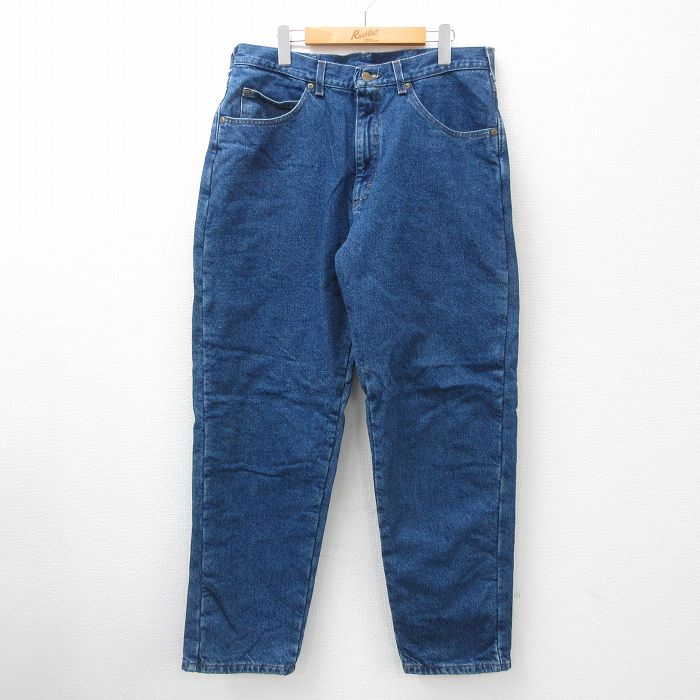 W36★古着 エルエルビーン LLBEAN ジーンズ メンズ 90年代 90s テーパード コットン USA製 紺 ネイビー デニム 内側フランネル 24sep30 中古 ボトムス ジーパン Gパン ロング パンツ