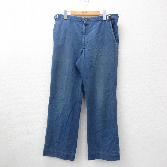 W37★古着 ジーンズ メンズ 80年代 80s タロン 紺 ネイビー デニム 24oct05 中古 ボトムス ジーパン Gパン ロング パンツ