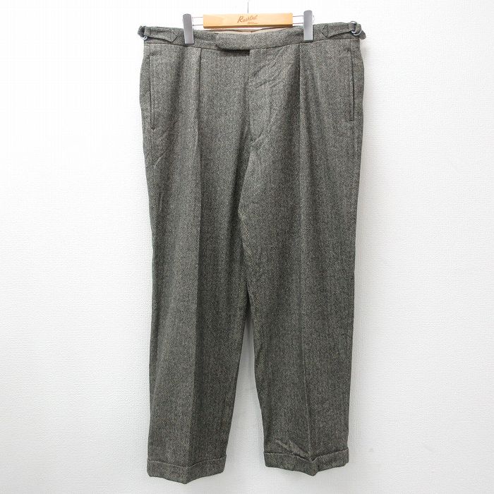 W38★古着 ラルフローレン Ralph Lauren ブランド スラックス パンツ メンズ 90年代 90s ヘリンボーン ウール 黒他 ブラック 24oct11 中古 ボトムス ロング