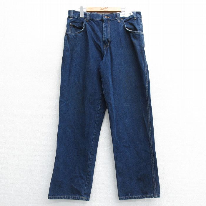 W36★古着 ジーンズ メンズ コットン 紺 ネイビー デニム 24oct21 中古 ボトムス ジーパン Gパン ロング パンツ