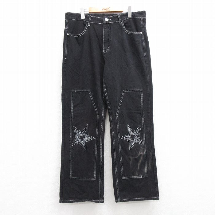 W39★古着 パンツ メンズ Blackwork 星 刺繍 黒 ブラック デニム 【spe】 24oct31 中古 ボトムス ロング
