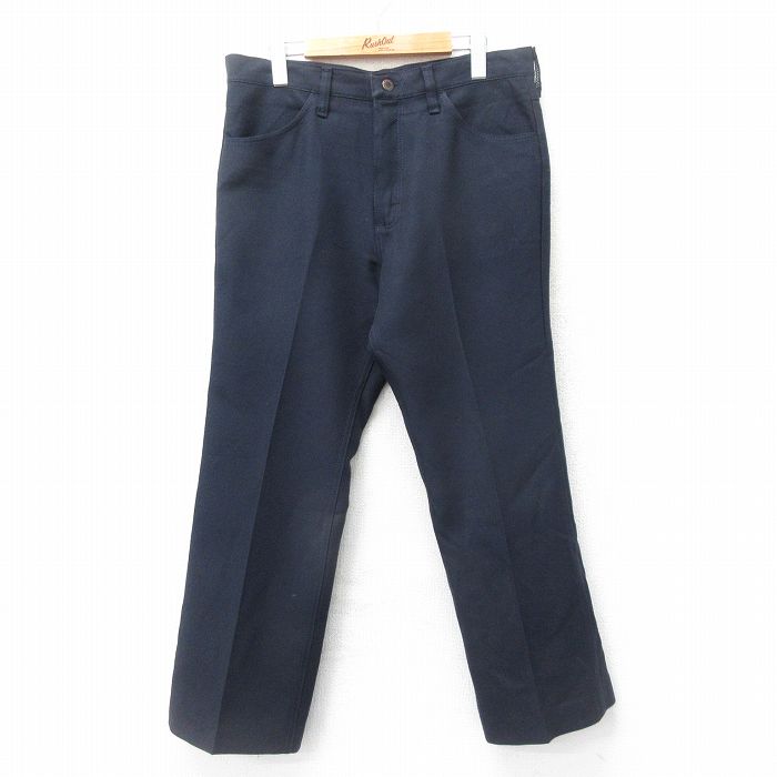 W34★古着 ラングラー Wrangler ランチャー パンツ メンズ 90年代 90s USA製 紺 ネイビー 24nov05 中古 ボトムス ロング