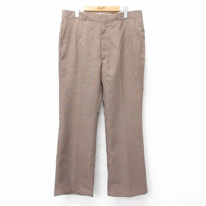 W36★古着 FARAH スラックス パンツ メンズ 80年代 80s ブーツカット フレア USA製 タロン 茶他 ブラウン チェック 24nov05 中古 ボトムス ロング