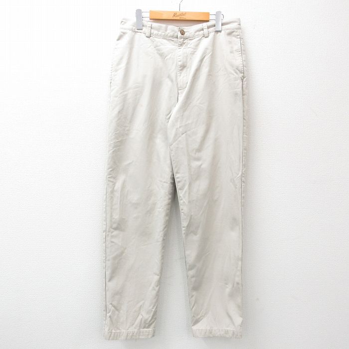W31★古着 エルエルビーン LLBEAN チノ パンツ チノパン メンズ 00年代 00s コットン 薄ベージュ カーキ 内側フランネル 24nov05 中古 ボトムス ロング