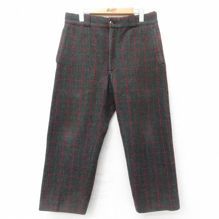 W34★古着 ジョンソン JOHNSON パンツ メンズ 90年代 90s ウール 濃グレー他 チェック 24nov06 中古 ボトムス ロング