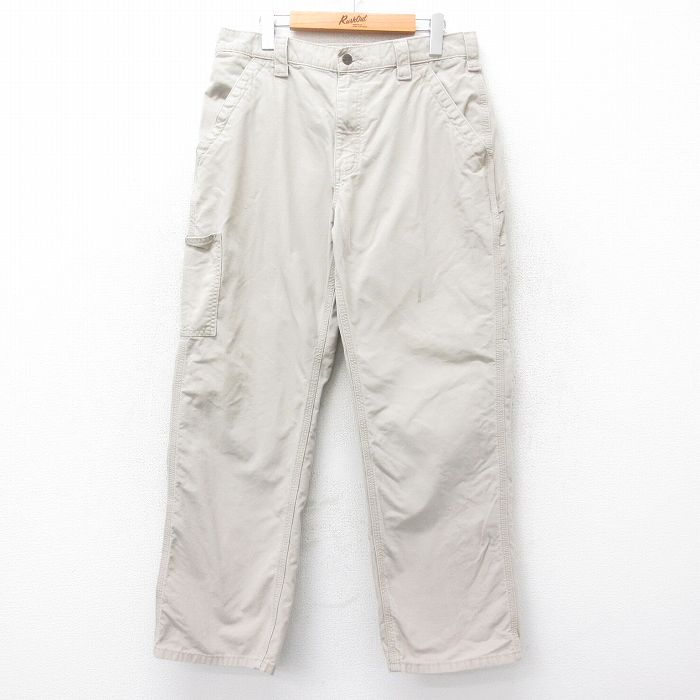 W33★古着 カーハート Carhartt ペインター パンツ メンズ コットン ベージュ カーキ 24nov06 中古 ボトムス ロング