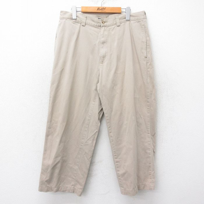 W35★古着 ラルフローレン Ralph Lauren ブランド チノ パンツ チノパン メンズ 90年代 90s ワンポイントロゴ コットン ベージュ カーキ 24nov06 中古 ボトムス ロング
