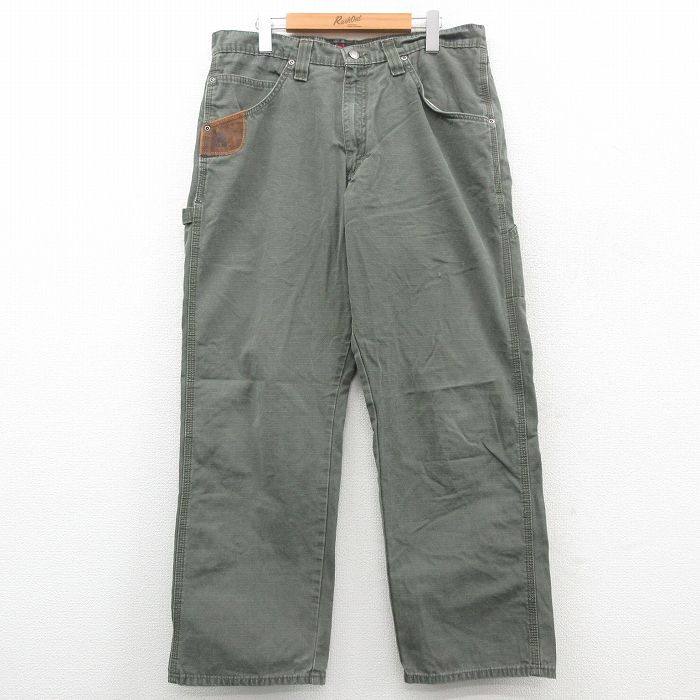 W36★古着 ラングラー Wrangler ペインター パンツ メンズ リップストップ 緑系 グリーン 24nov06 中古 ボトムス ロング