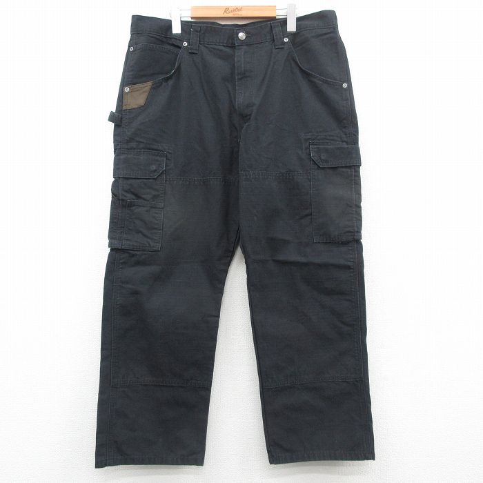 W38★古着 ラングラー Wrangler ペインター パンツ メンズ リップストップ コットン 黒 ブラック 24nov06 中古 ボトムス ロング