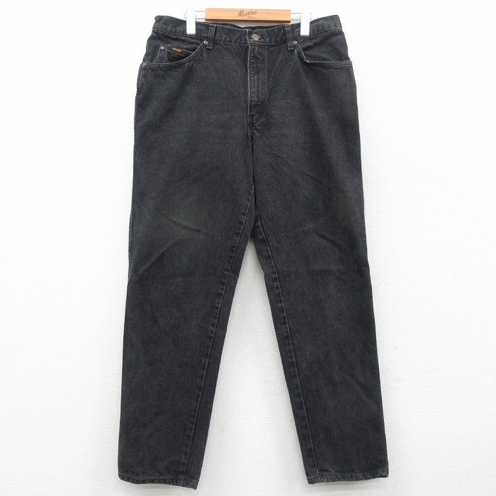 W36★古着 h.i.s ジーンズ メンズ 90年代 90s コットン USA製 黒 ブラック デニム 24nov06 中古 ボトムス ジーパン Gパン ロング パンツ