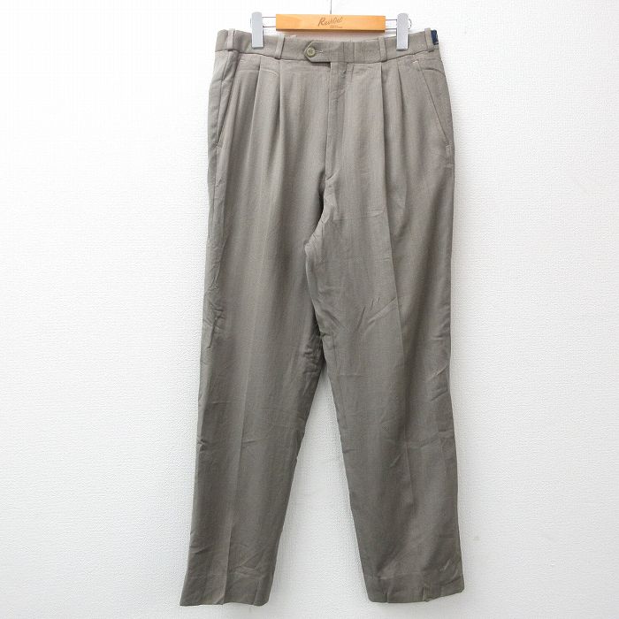 W34★古着 パンツ メンズ 90年代 90s ウール イングランド製 グレー系 24nov07 中古 ボトムス ロング