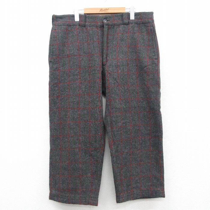 W39★古着 ジョンソン JOHNSON スラックス パンツ メンズ 80年代 80s 大きいサイズ ウール 濃グレー他 24nov07 中古 ボトムス ロング