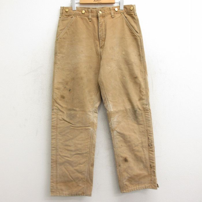 W34★古着 カーハート Carhartt パンツ メンズ 90年代 90s ダック地 コットン USA製 茶系 ブラウン 内側キルティング 24nov07 中古 ボトムス ロング