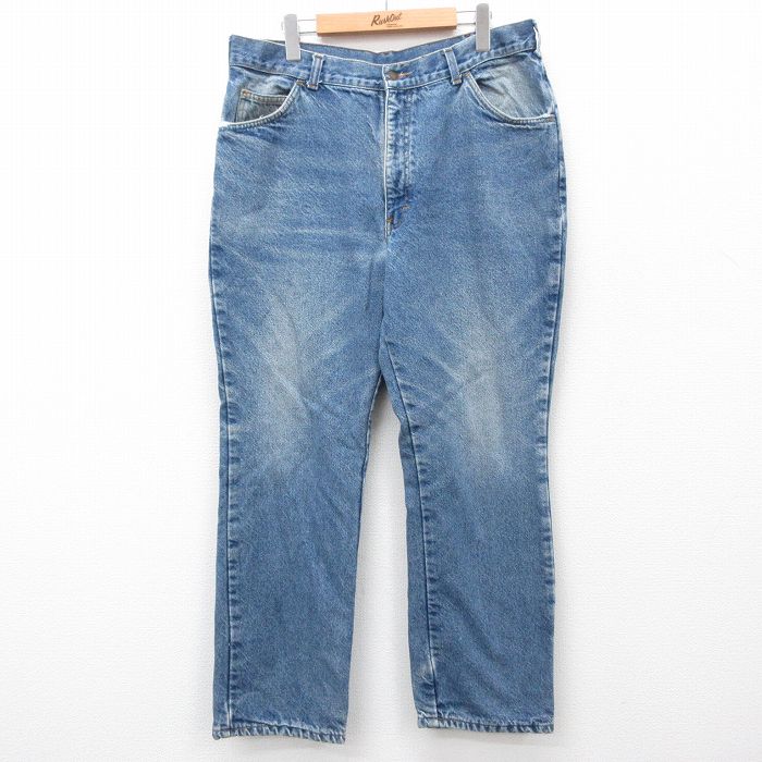 W36★古着 ディッキーズ Dickies ジーンズ メンズ 80年代 80s コットン タロン 紺 ネイビー デニム 内側フランネル 【spe】 24nov08 中古 ボトムス ジーパン Gパン ロング パンツ