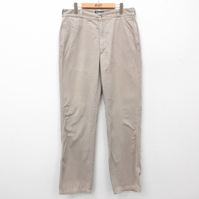 W34★古着 ラルフローレン Ralph Lauren ブランド パンツ メンズ 90年代 90s コットン USA製 タロン ベージュ カーキ 【spe】 24nov09 中古 ボトムス ロング