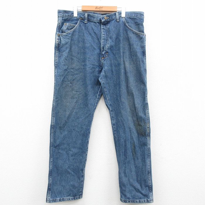 W39★古着 ラングラー Wrangler ジーンズ メンズ 90年代 90s コットン USA製 紺 ネイビー デニム 24nov11 中古 ボトムス ジーパン Gパン ロング パンツ