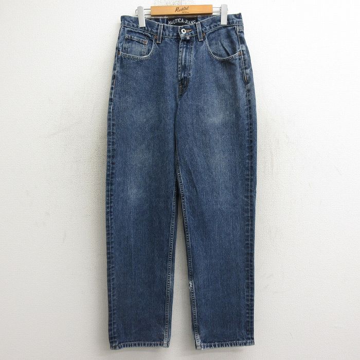 W32★古着 ノーティカ NAUTICA ジーンズ メンズ テーパード コットン 濃紺 ネイビー デニム 24nov21 中古 ボトムス ジーパン Gパン ロング パンツ