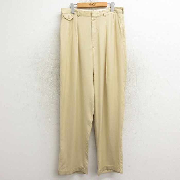 W32★古着 ラルフローレン Ralph Lauren ブランド スラックス パンツ メンズ 90年代 90s USA製 ベージュ カーキ 24nov22 中古 ボトムス ロング