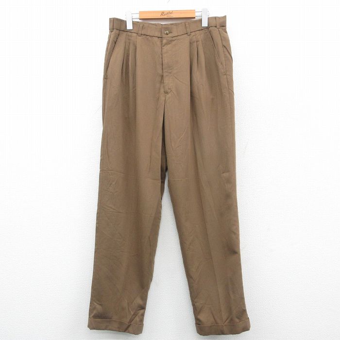W34★古着 パンツ メンズ 90年代 90s USA製 濃ベージュ カーキ 24nov27 中古 ボトムス ロング