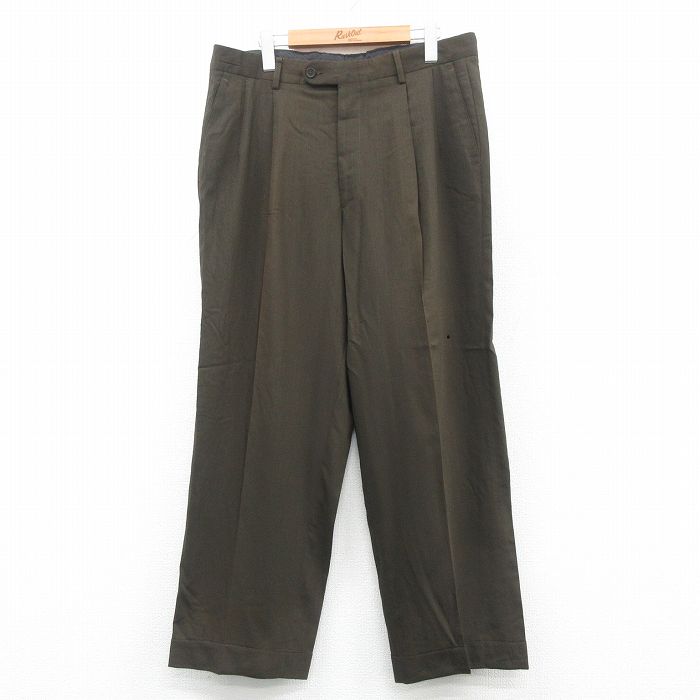 W35★古着 スラックス パンツ メンズ 90年代 90s ウール イタリア製 茶 ブラウン 24nov27 中古 ボトムス ロング