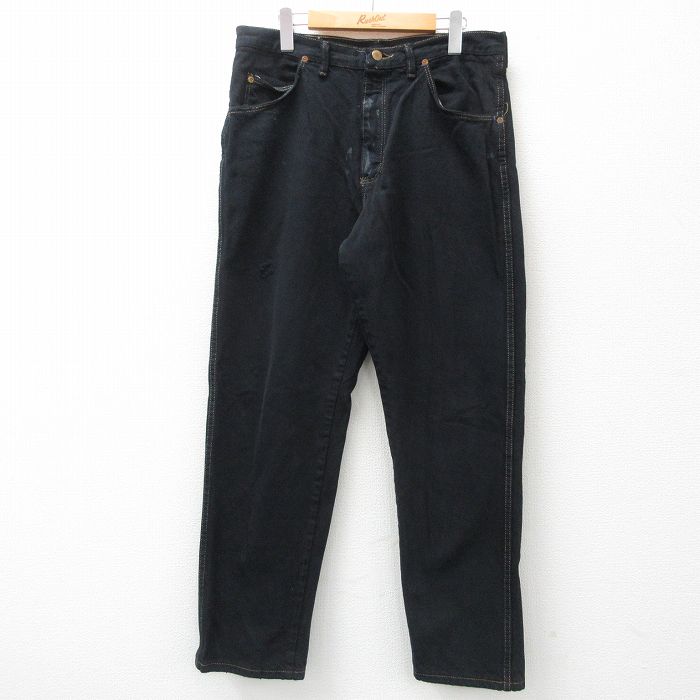 W33★古着 ラングラー Wrangler ジーンズ メンズ 00年代 00s 黒 ブラック デニム 24nov27 中古 ボトムス ジーパン Gパン ロング パンツ