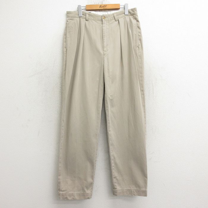 W33★古着 ラルフローレン Ralph Lauren ブランド チノ パンツ チノパン メンズ 90年代 90s コットン ベージュ カーキ 24dec07 中古 ボトムス ロング