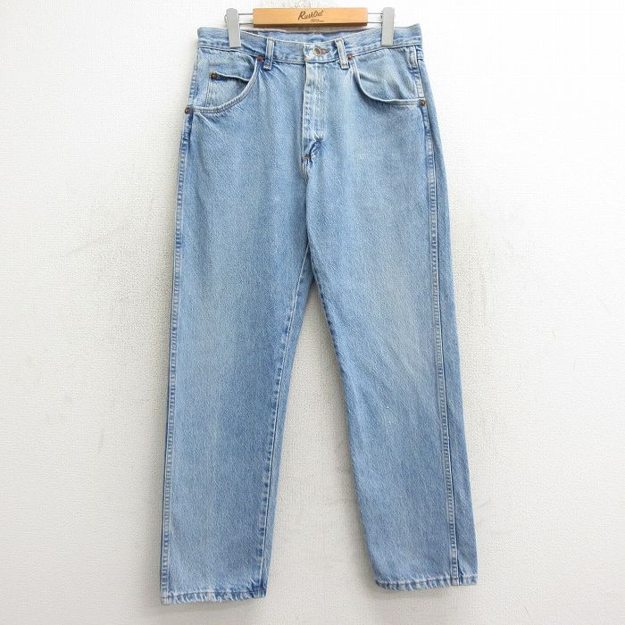 W31★古着 ルート66 ジーンズ メンズ コットン USA製 薄紺 ネイビー デニム 24dec07 中古 ボトムス ジーパン Gパン ロング パンツ