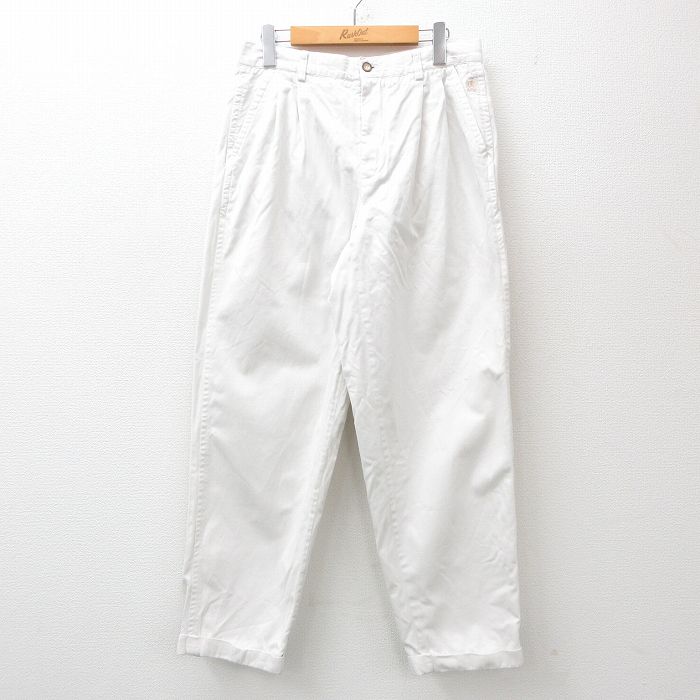 W31★古着 チノ パンツ チノパン メンズ 90年代 90s コットン 白 ホワイト 24dec07 中古 ボトムス ロング