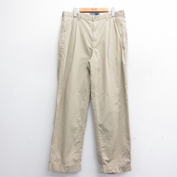 W36★古着 ラルフローレン Ralph Lauren ブランド チノ パンツ チノパン メンズ 90年代 90s HAMMOND コットン ベージュ カーキ 24dec09 中古 ボトムス ロング