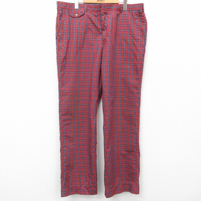 W40★古着 オービス ORVIS スラックス パンツ メンズ 90年代 90s 大きいサイズ USA製 赤他 レッド チェック 【spe】 24dec11 中古 ボトムス ロング