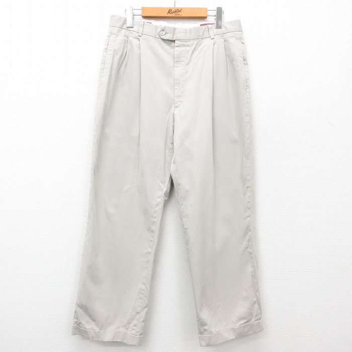 W33★古着 パンツ メンズ 80年代 80s 薄ベージュ カーキ 24dec11 中古 ボトムス ロング