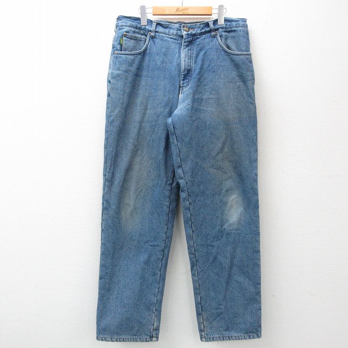 W36★古着 カベラス ジーンズ メンズ 00年代 00s コットン 紺 ネイビー デニム 内側フリース 24dec11 中古 ボトムス ジーパン Gパン ロング パンツ