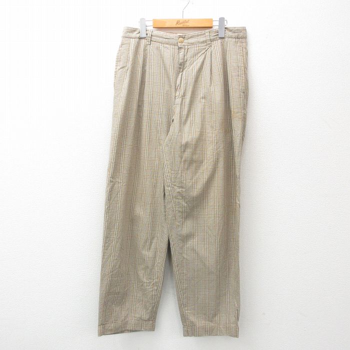 【20%OFF】W33★古着 ノーティカ NAUTICA ブランド パンツ メンズ 90年代 90s ベージュ他 カーキ チェック 24dec11 中古 ボトムス ロング