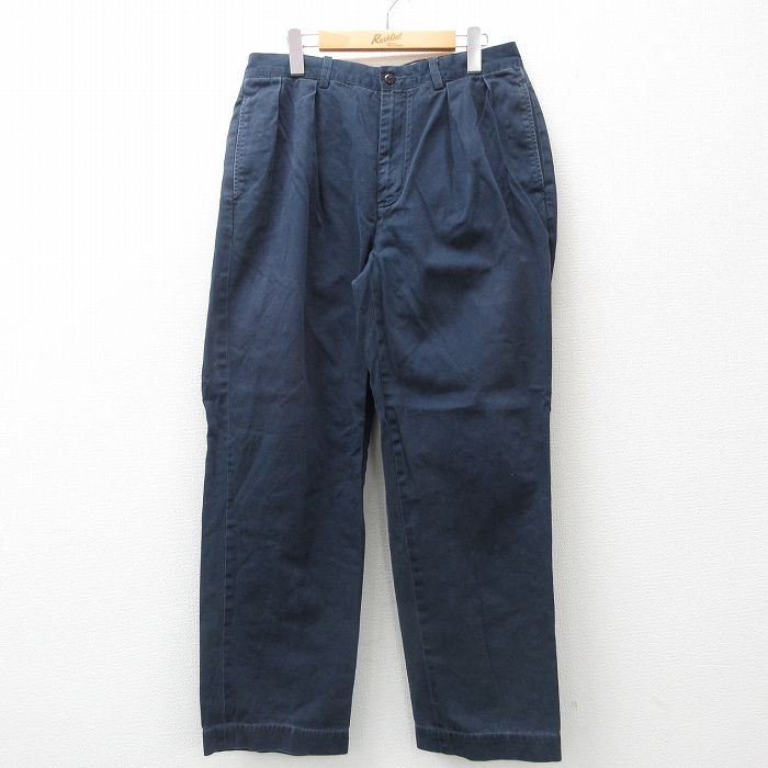 W33★古着 ラルフローレン Ralph Lauren ブランド チノ パンツ チノパン メンズ 90年代 90s ANDREW コットン 濃紺 ネイビー 24dec11 中古 ボトムス ロング