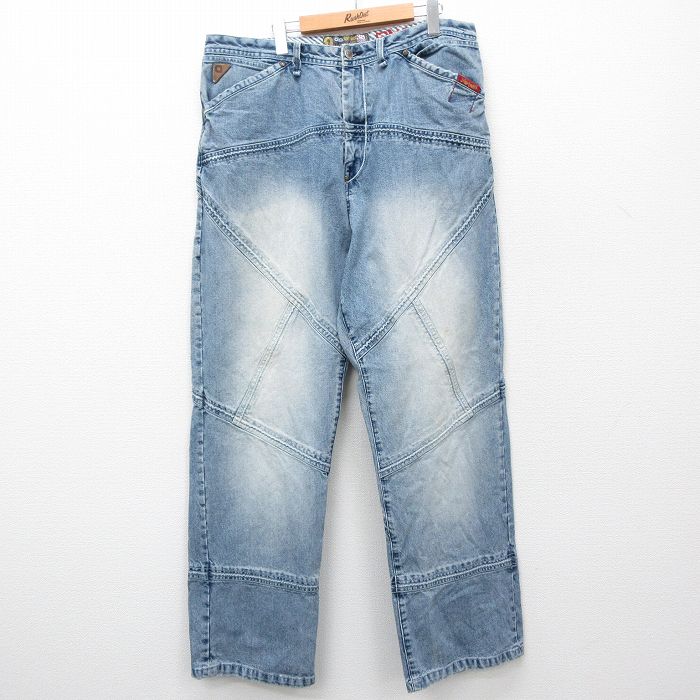 W38★古着 ジーンズ メンズ 00年代 00s コットン 紺 ネイビー デニム 24dec12 中古 ボトムス ジーパン Gパン ロング パンツ