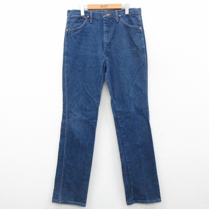 W35★古着 ラングラー Wrangler ジーンズ メンズ 90年代 90s コットン USA製 紺 ネイビー デニム 24dec13 中古 ボトムス ジーパン Gパン ロング パンツ