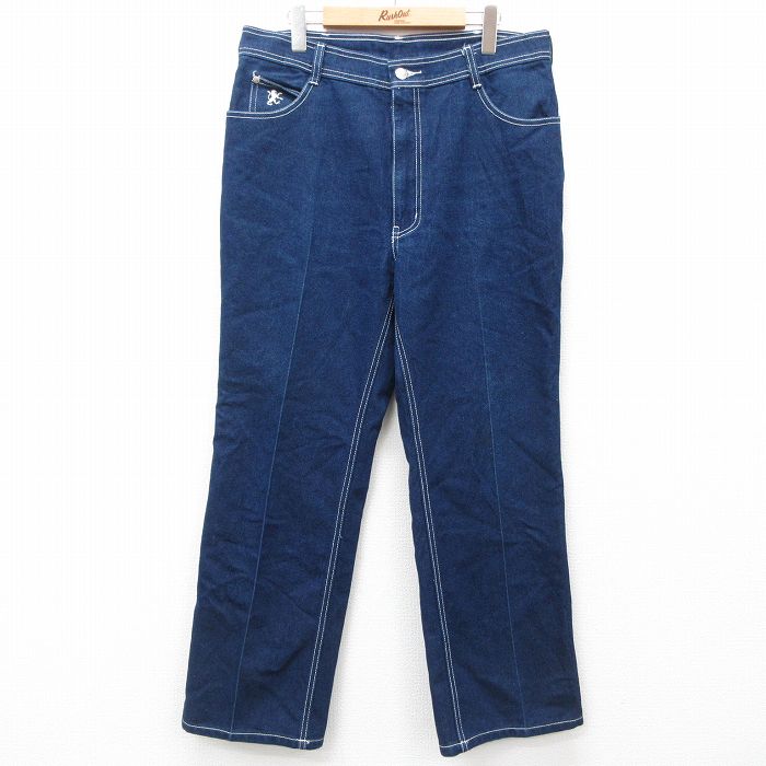 W35★古着 ジーンズ メンズ 00年代 00s 濃紺 ネイビー デニム 24dec14 中古 ボトムス ジーパン Gパン ロング パンツ