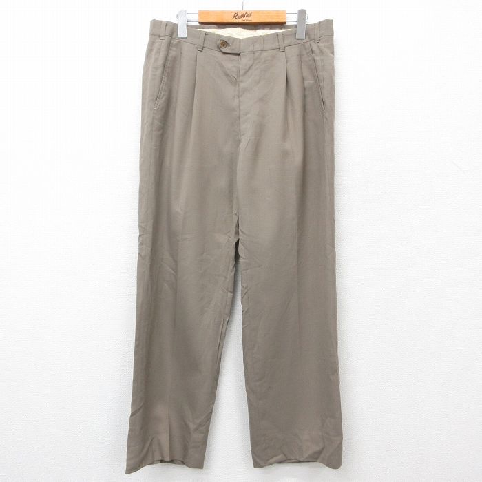 【20%OFF】W35★古着 ピエールカルダン pierre cardin ブランド パンツ メンズ 80年代 80s タロン 濃ベージュ カーキ 24dec14 中古 ボトムス ロング
