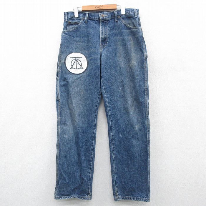 W35★古着 ディッキーズ Dickies ペインター パンツ メンズ コットン 紺 ネイビー デニム 24dec17 中古 ボトムス ロング