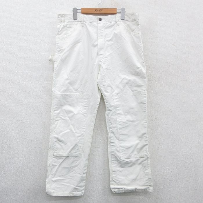 W37★古着 ディッキーズ Dickies ペインター パンツ メンズ ダブルニー コットン 白 ホワイト 24dec17 中古 ボトムス ロング